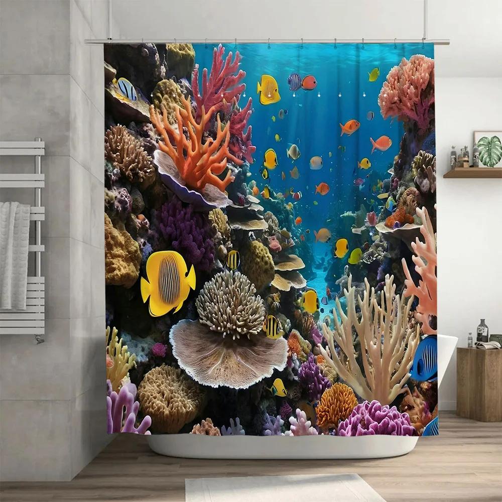 Underwater World Shower Curtain Sea Life Corals Fish Bath Decor Custom Printing Waterproof Washable Polyester Home Accessory 3D