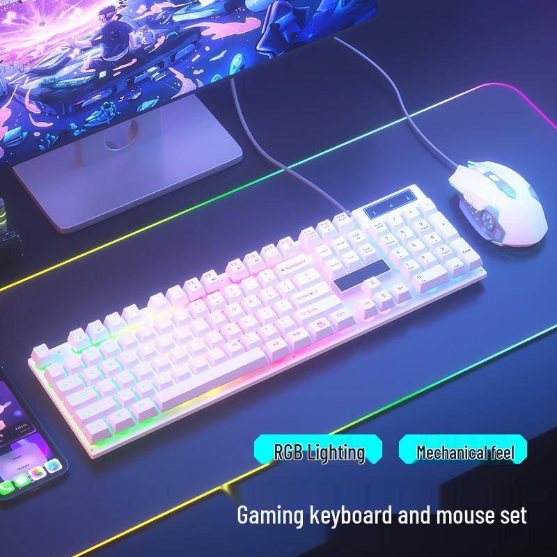 Silent Mechanical-Feel Wired Keyboard & Mouse Set for Gaming and Office