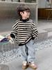 Fairy Tale Memory 2025 Boys' Striped Fleece-Lined Sweatshirt - Autumn/Winter Base Layer