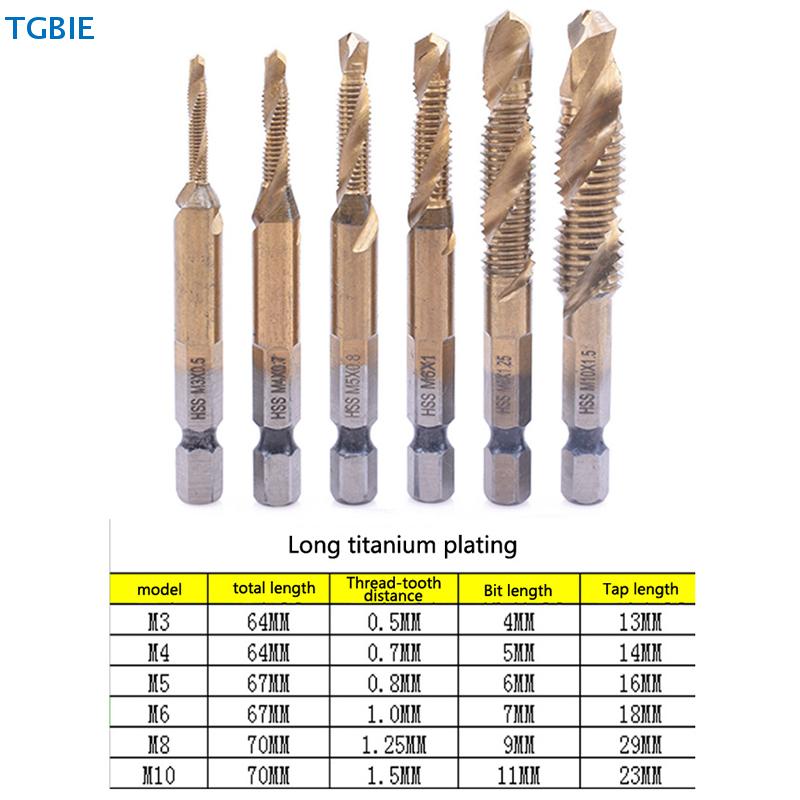 [TL]6 Stück Kombinierte Metrische Gewindebohrer-Bohrer Schraubengewinde Sechskant Schaft Maschine Titan HSS Gewindebohrer Bit Werkzeug Für Metall Stahl Holz Kunststoff