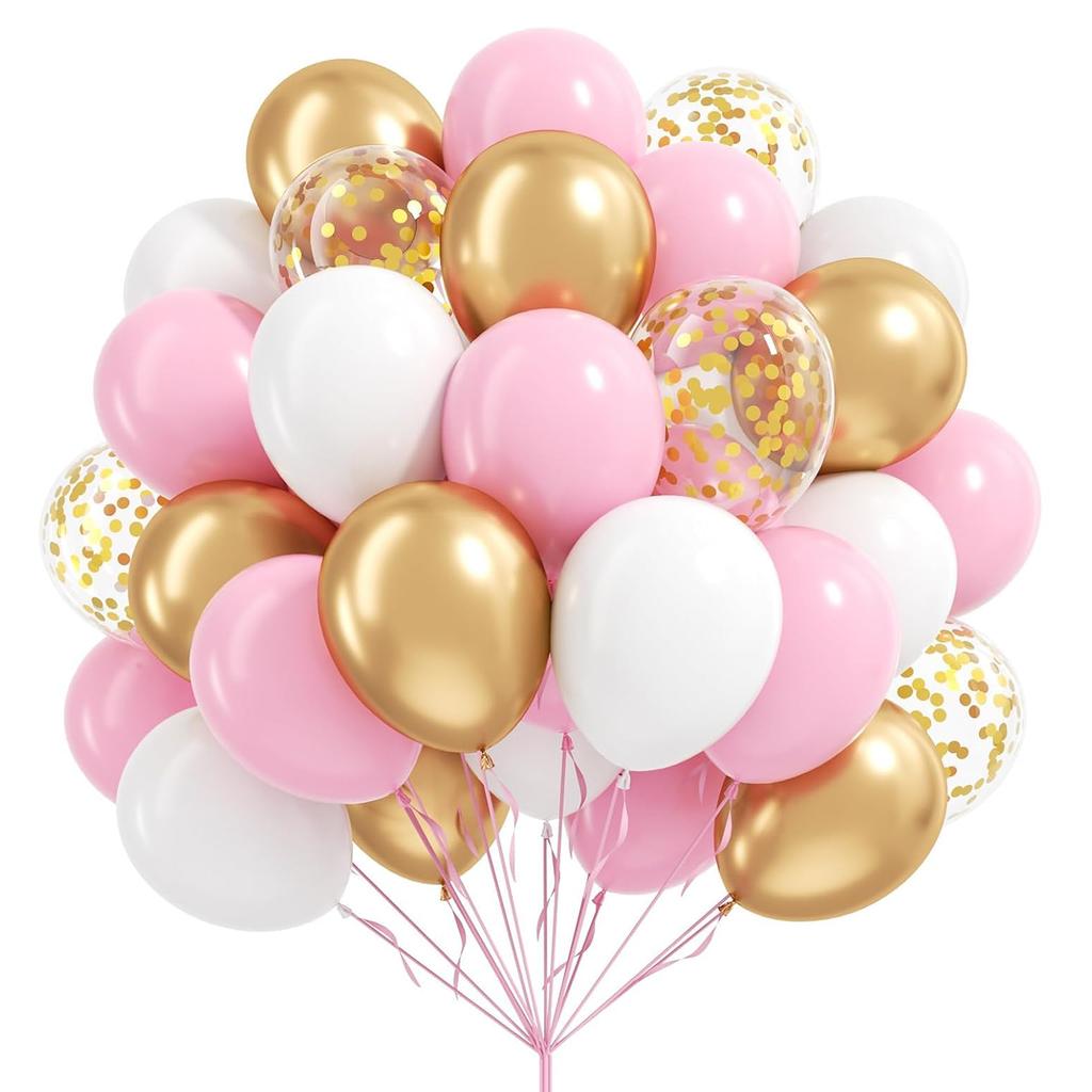 12inch 60pcs multi-color latex balloon set with confetti, suitable for weddings, birthdays, pop parties, bridal showers