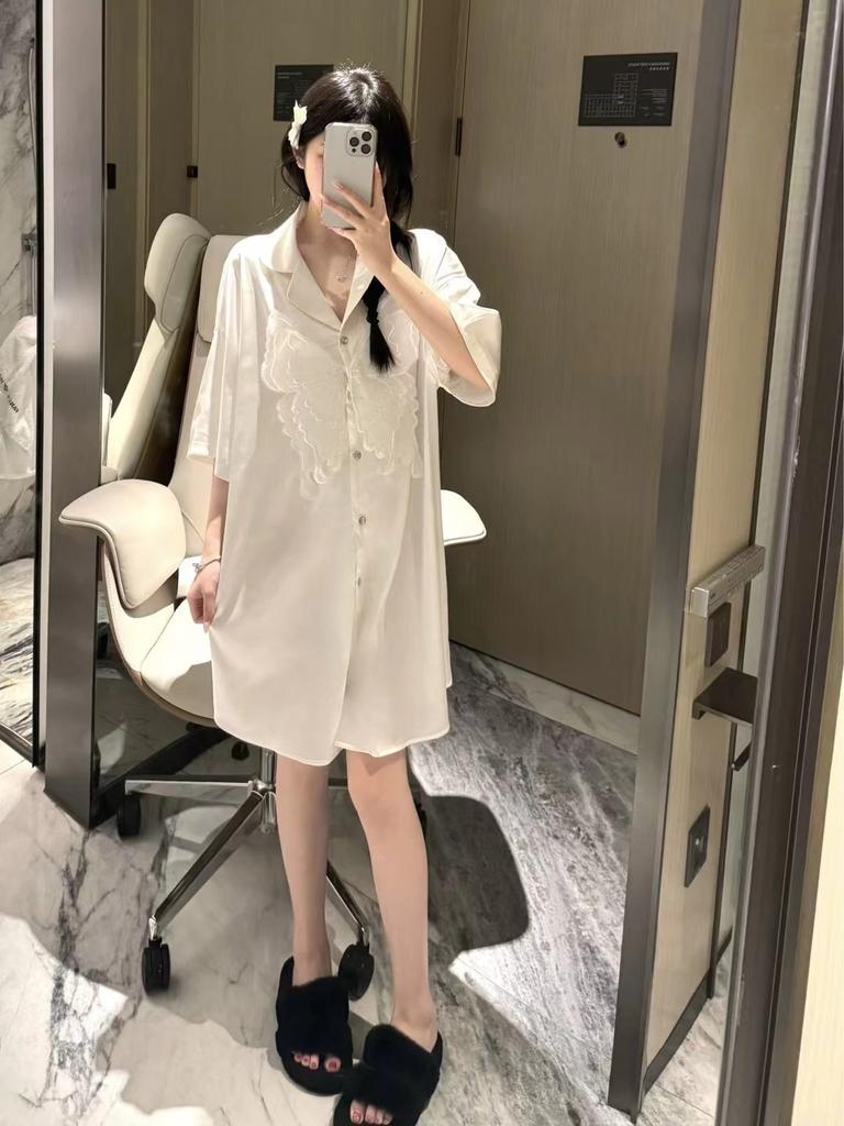 Sexy Pajamas Women's Summer Shirt Pajamas Summer Women's New Lace Short Sleeves Large Size Outer Wear Advanced Sense