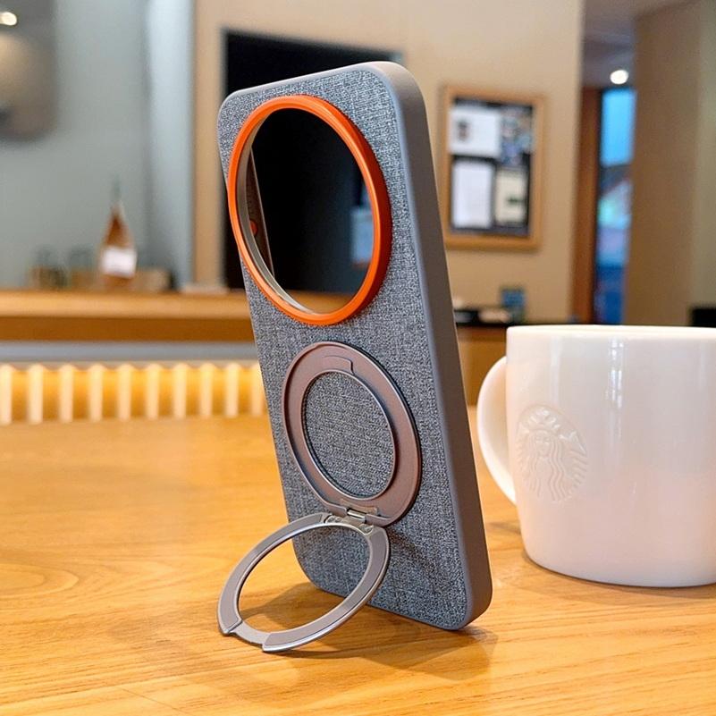 Fabric Metal Magnetic Rotating Bracket, Lens Heightening Case For Xiaomi 17 Ultra Mi 17 Pro Max 15 Ultra 14 Ultra Protect Cover