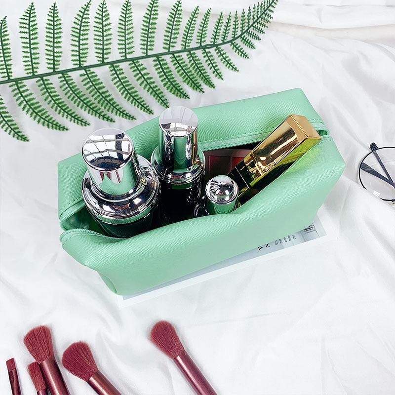 Dopaminová kožená kosmetická taška na úschovu make-upu, osmihranná malá čtvercová taška, jednoduchá jednobarevná dárková kosmetická taška