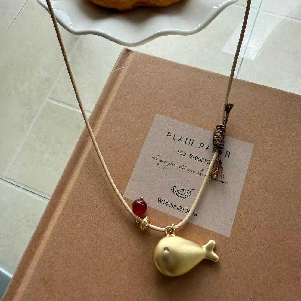 Niche Adjustable Golden Fish Necklaces PU Braided Rope Collarbone Chain Sweater Chain Women Party Gift