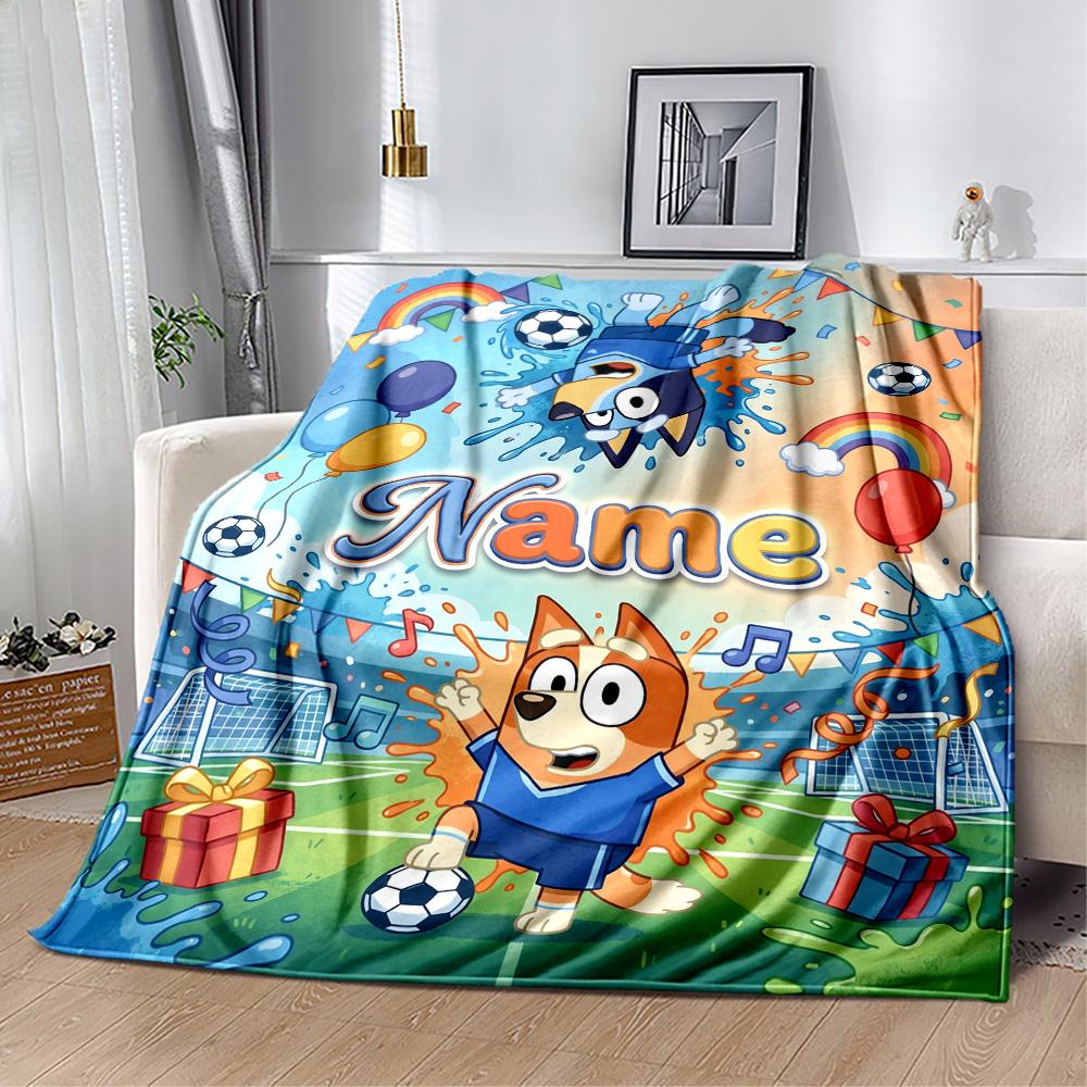 Soccer Fun Bluey Personalized Name Blanket Cozy Customizable Blanket Soft Warm Cozy for Seaside Office Picnics Couch for All Occasions