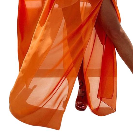 Strandkleid Perspektive Doppellagig Dreiviertelärmel Schulterfrei Durchsichtiges Mesh Maxi