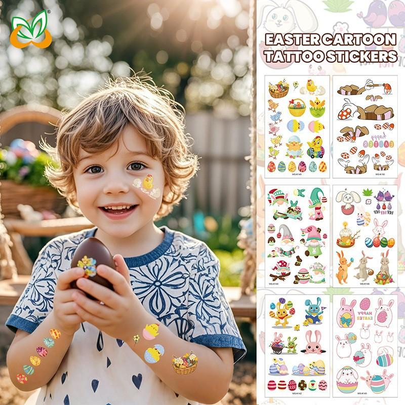 Cross Border Easter Party Egg Tattoo Sticker Waterproof Holiday Children's Cartoon Rabbit
