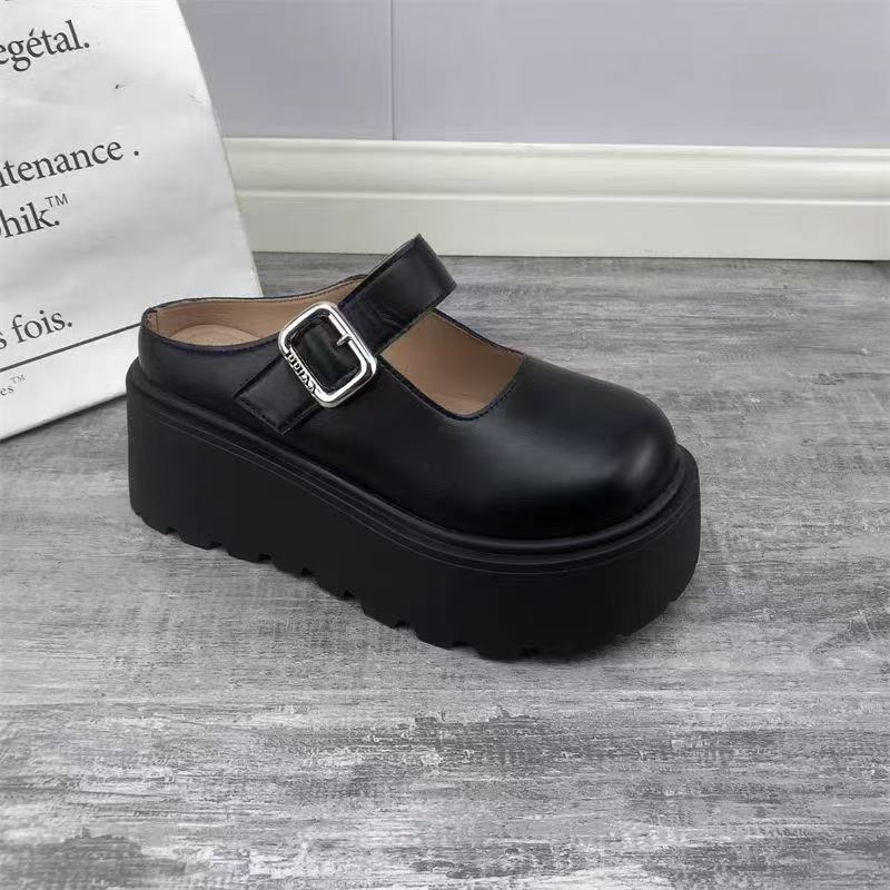 Comfortable thick bottom heightening bag head Mary Jane half slippers women's spring new casual fashion outer wear one-word drag