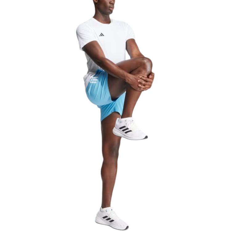 Adidas Striped Logo Print Elastic Waist Casual Shorts Men Shorts Light-Blue IY0713