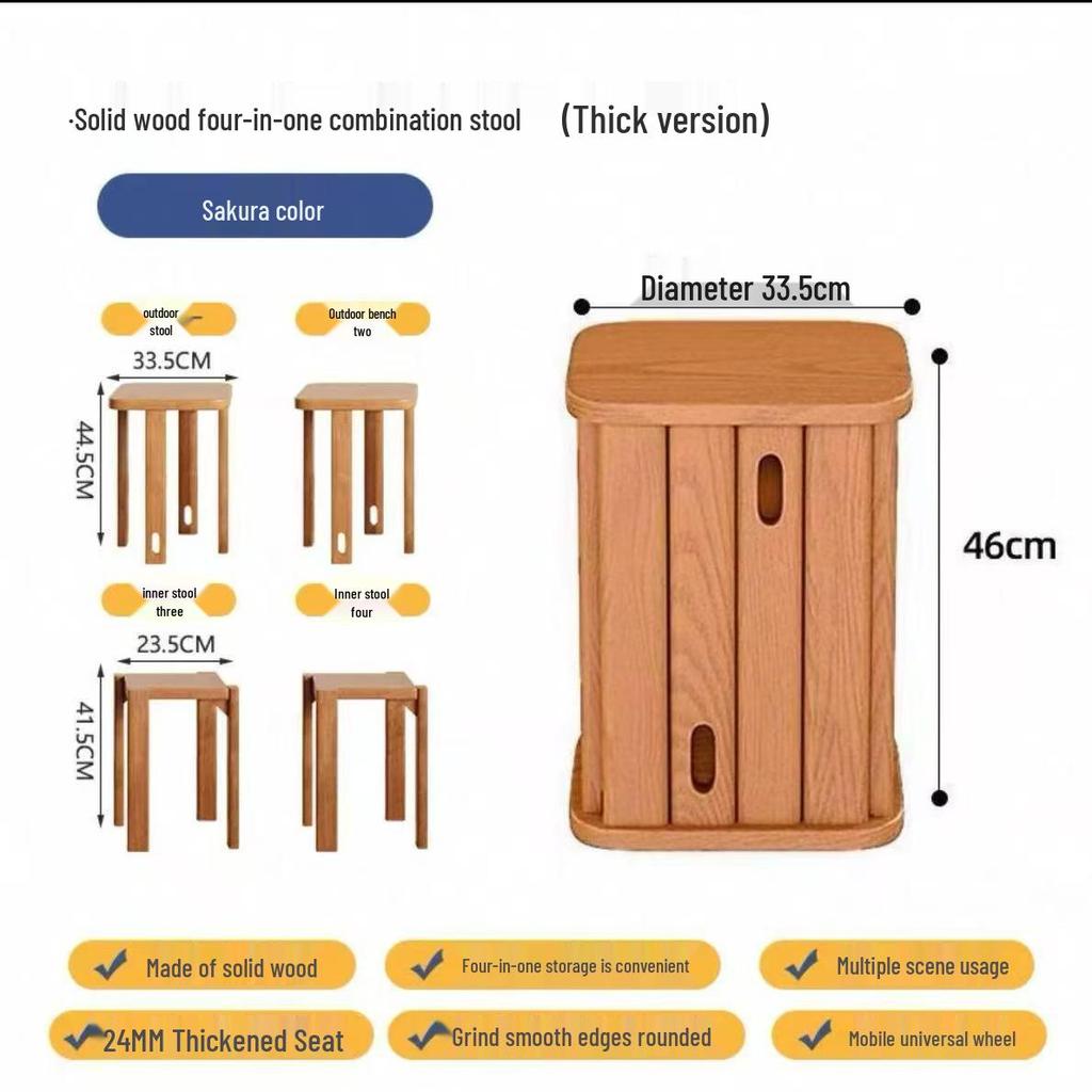 Solid Wood Stackable Stool for Home, Dining, or Coffee Table Use
