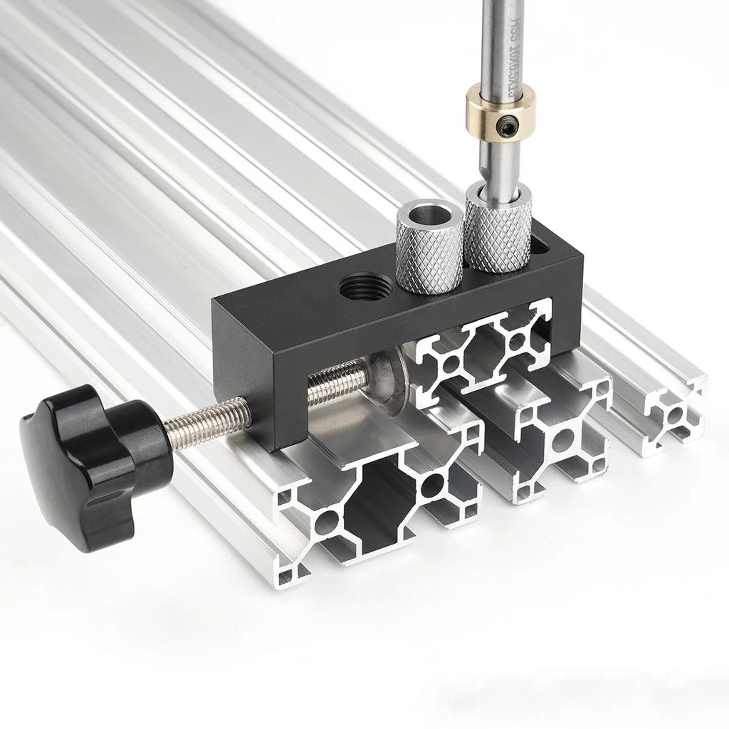 Aluminum Profile Track Drill Guide Punch Locator w/ Clamp and M6 Countersunk Step Drill - Universal Profiles Link Hole Locator