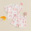 Toddler Girl Summer Clothes Bow Print Short Sleeve Round Neck Tops Elastic Waist Shorts Outfit