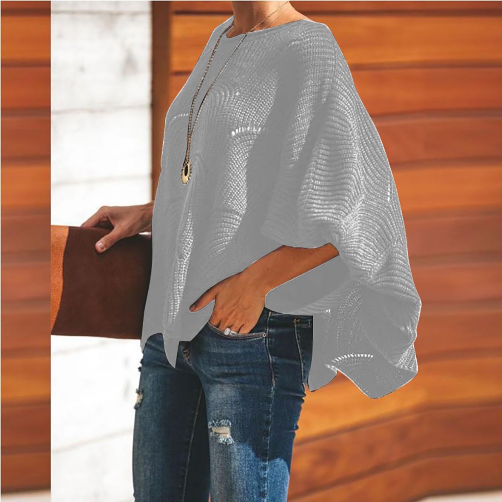 Women's Solid Color Casual Hollow Chain Link Loose Knitted  Sweater Sweater
