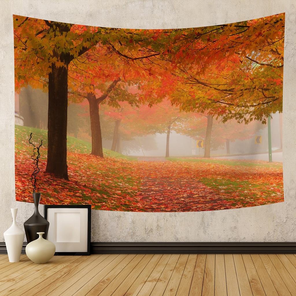 Autumn Forest Tapestry Wall Hanging Natural Fallen Leaves Landscape Hippie Tapestry Colorful Living Room Hanging Wall Tapestry
