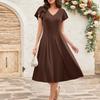 Damska Letnia Moda Sukienka Midi z Dekoltem V i Falbankowymi Rękawami w Stylu Retro