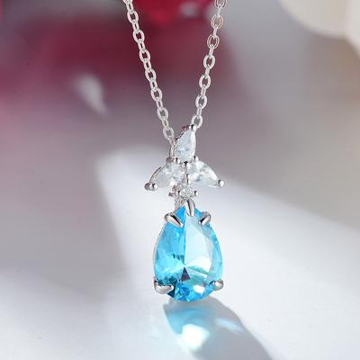 Koreanische Version von Topas Meerblau Anhänger für Damen 18K Einlegekette Farbige Edelsteine