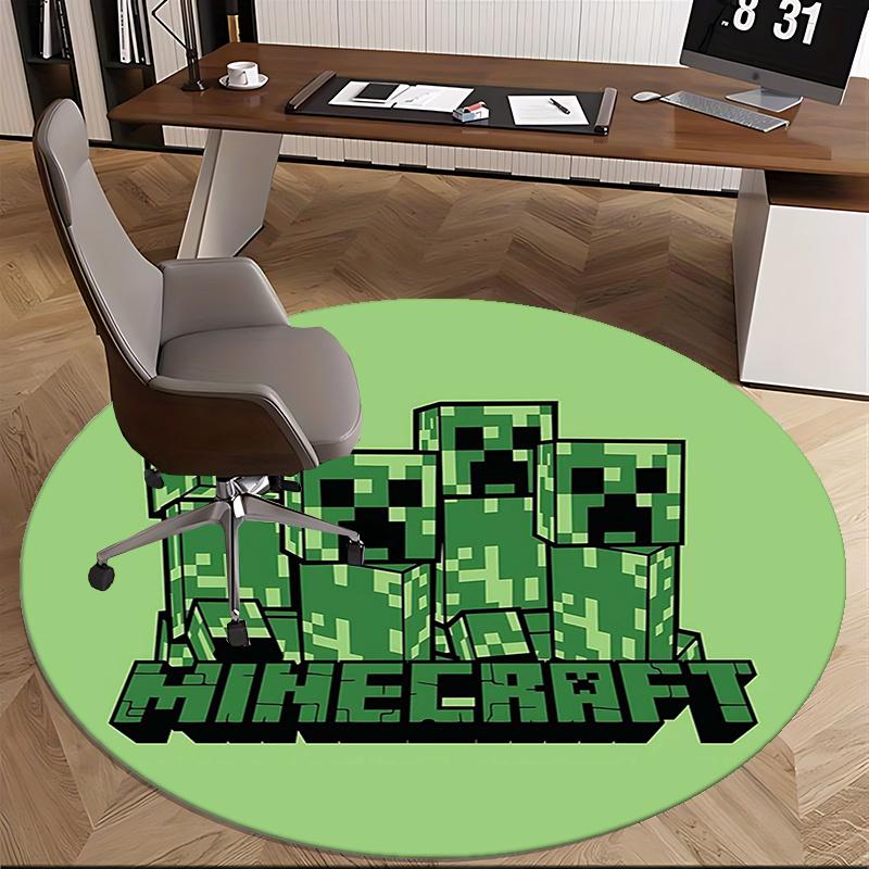 Minecraft Creeper Stolmatta Rund Matta-Kontorsmatta, Maskintvättbar, Halkfri, Lämplig för Vardagsrum, Sovrum