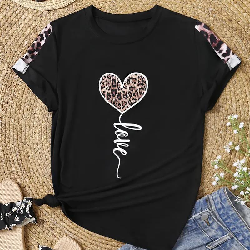 Women Summer T Shirt Retro Fashion Short Sleeve Tees Casual Leopard Print Printed  Tops