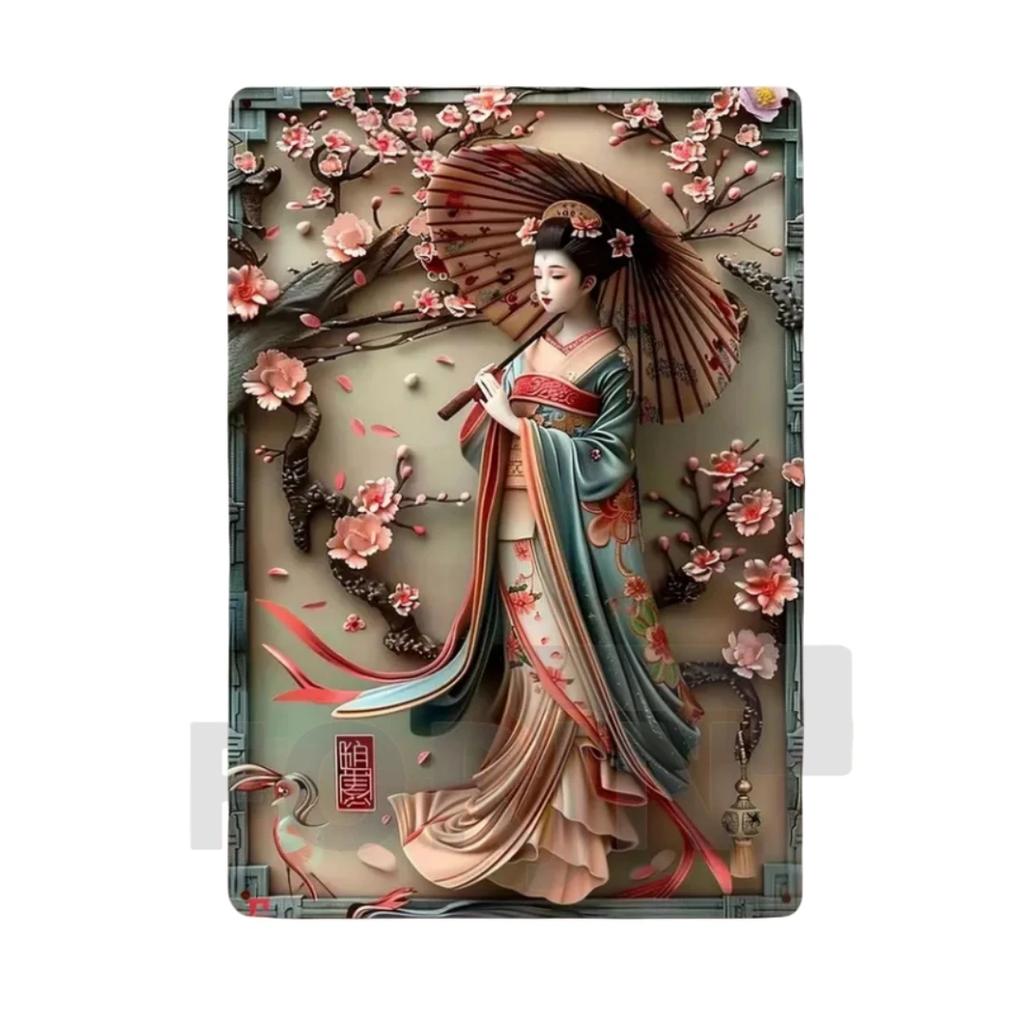 Panneau Métal Kimono Geisha Japonaise, Affiche Art Élégant Japon Fleurs de Cerisier 2D, Décor Mural Maison, Chambre, Bureau, Izakaya, café, Studio