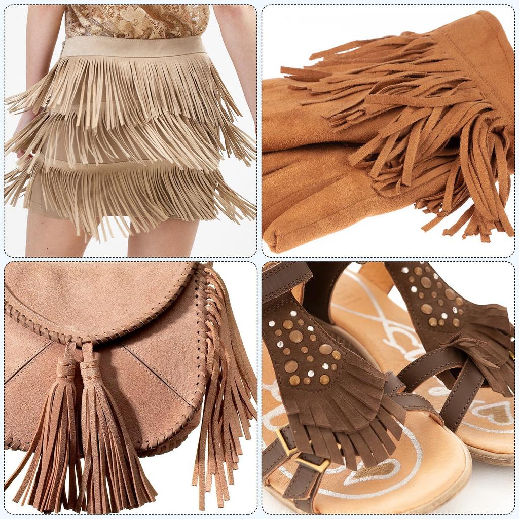 Uxcell 2 Yards 4" PU Leather Fringe Trim, Double-Sided Leather Lace Tassel Fringe for DIY Sewing Dress Craft Skirt Decoration, Coffee Brown