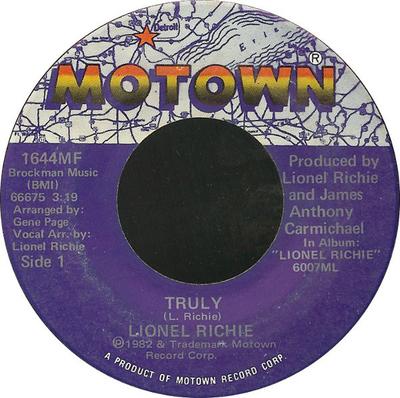 7inch Record LIONEL RICHIE - Truly 1644MF Motown 1982 US Soul/Funk Used