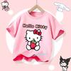 2026 Hello Kitty Summer Tshirt  Cotton ShortSleeved Girls Sportswear with Cartoon Print for Children Aged 112 Years Old