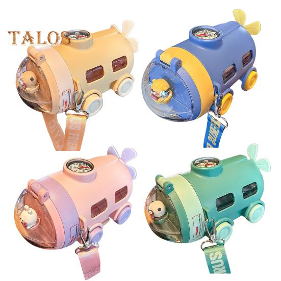 Cartoon Water Bottle with Straw & Strap 550ml Submarine Shape Sippy Cup for Kids Reusable Detachable Silicone Nozzle Water Cup for School Sports