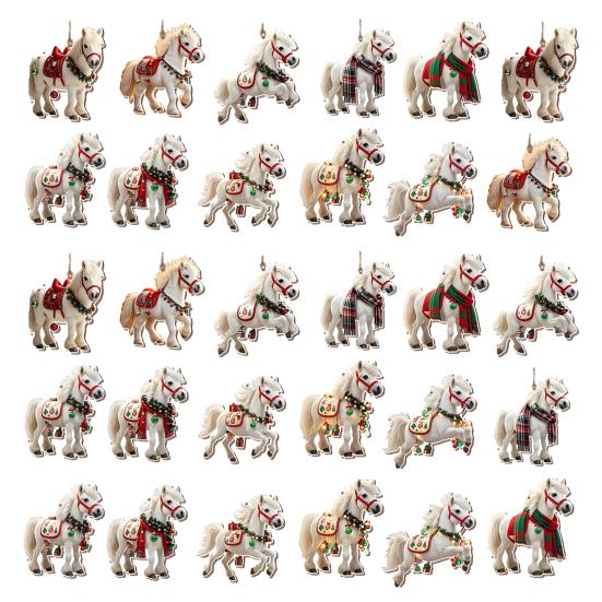 Christmas Horse Ornaments 2D Acrylic Vintage Horse Christmas Tree Hanging Decoration Western Theme Animal Ornaments for Xmas Tree Home Decor