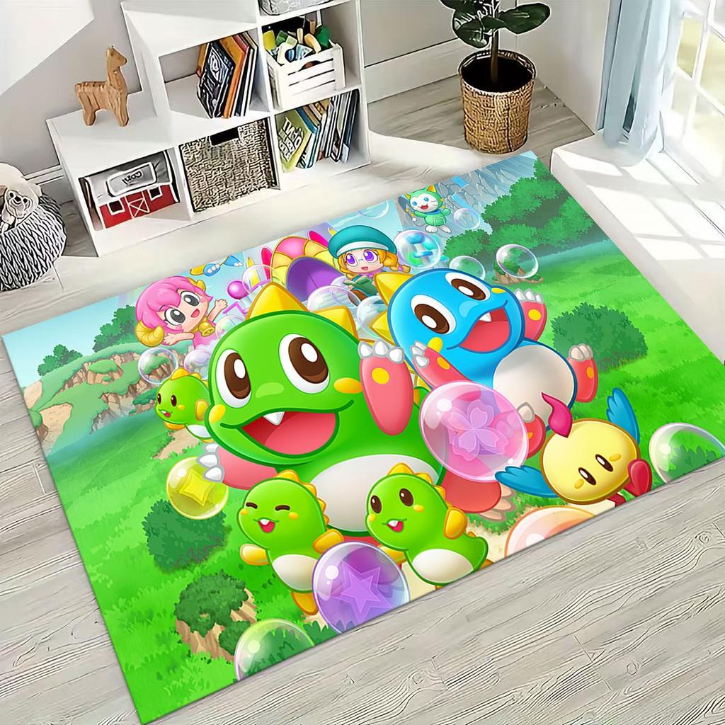 3D Retro Game Bubble Bobble Cartoon Gamer Rug for Bedroom Living Room Sofa Home Doormat Decor, Large Kid Play Non-slip Floor Mat
