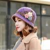 Knitted Hat Ladies Autumn and Winter Woolen Hat Winter Female Hat Flower Plus Velvet Fisherman Hat Basin Hat Mother Winter Hat EMA