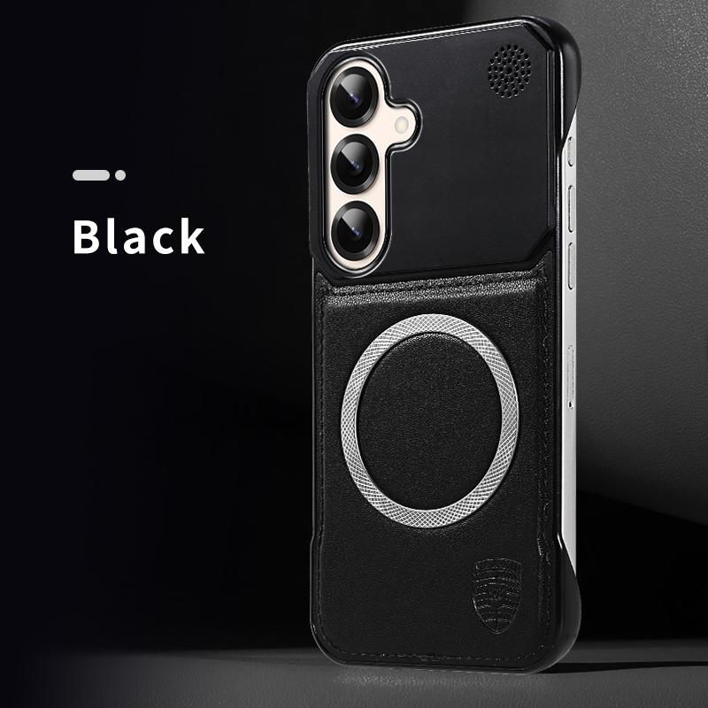 KEYSION Luxury Magnetic PU Leather Aromatherapy Phone Case for Samsung Galaxy S24 S25 Ultra Wireless Charging Borderless Cover