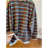 Women Plus Size Casual Loose Striped Fake Two Piece Long Sleeve Daily Sweatshirt
