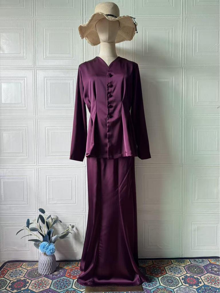 2025 Spring Elegant Retro Women's Solid Color Long Sleeve Top and Skirt Set