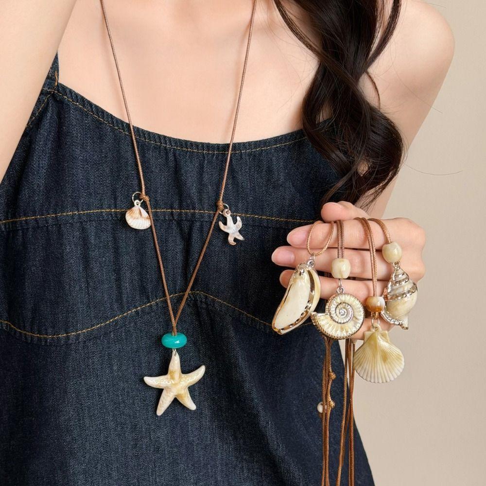 Bohemian Starfish Necklace Wax Rope Wax Rope Necklace Fashion Beach Vacation Jewelry  Daily Wear