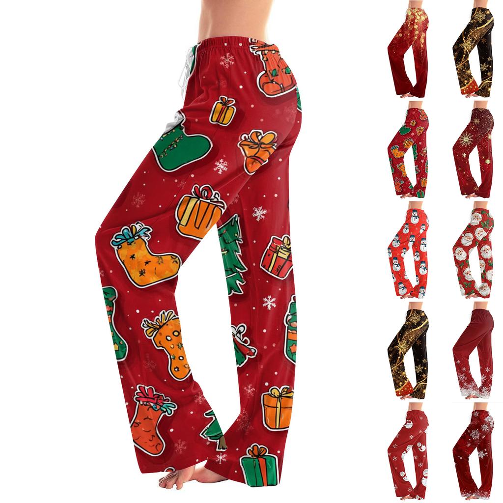 Women's Casual Fashion Christmas Printed Trousers Plush Casual Pants