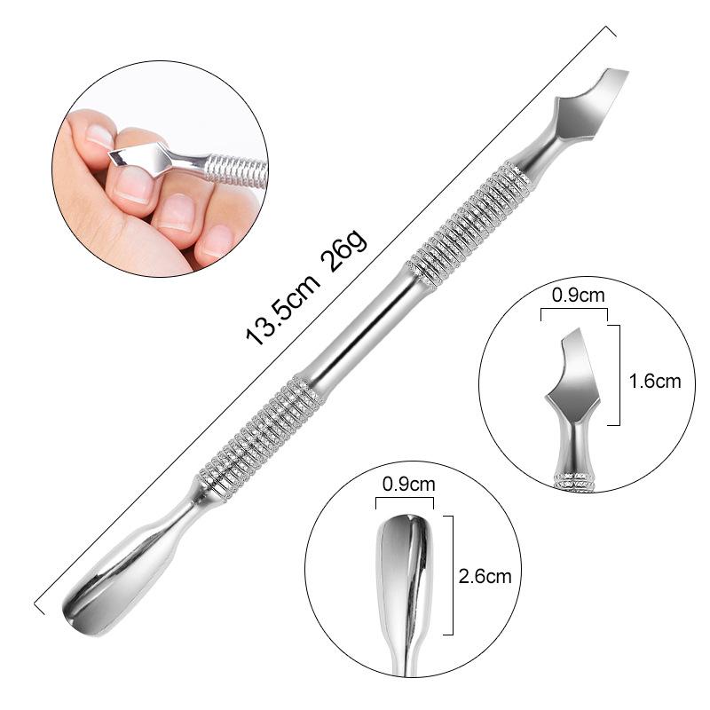 European-American Russian-Style Nail Technician Dual-End Cuticle Pusher and Groove Cleaner - Silver