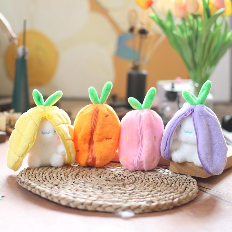 Adorable Fruity Rabbit Plush Keychain Cute Pineapple Grape Strawberry Carrot Dolls