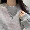 Sweet Cool Ins Trendy Punk Hip Hop Square Black and White Checkerboard Necklace High Fashion Grid Pattern OT Buckle Collarbone Chain