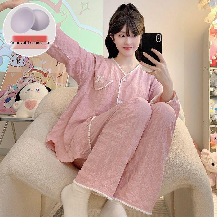 Women's Cloud Cotton Lace Pajama Cardigan Set - Spring & Autumn Collection
