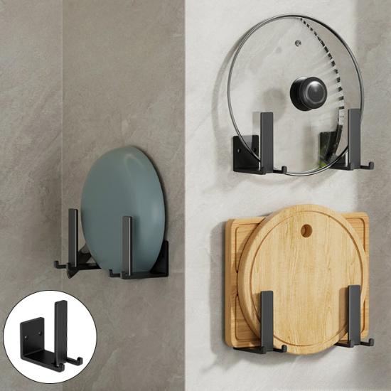 1/2/3/4pair Space-saving Wall-mounted Pot Lid and Kitchenware Storage Rack With Hook