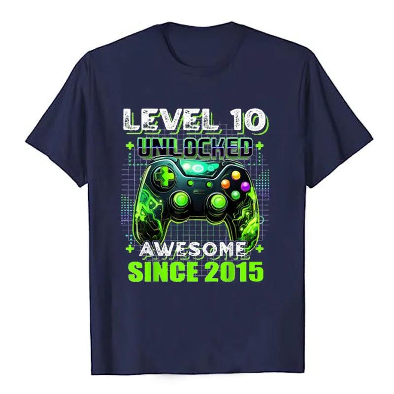 10th Birthday Gamer Boy Tshirt Level 10 Unlocked Awesome Since 2015 Video Game Controller Slogan Tee For Son
