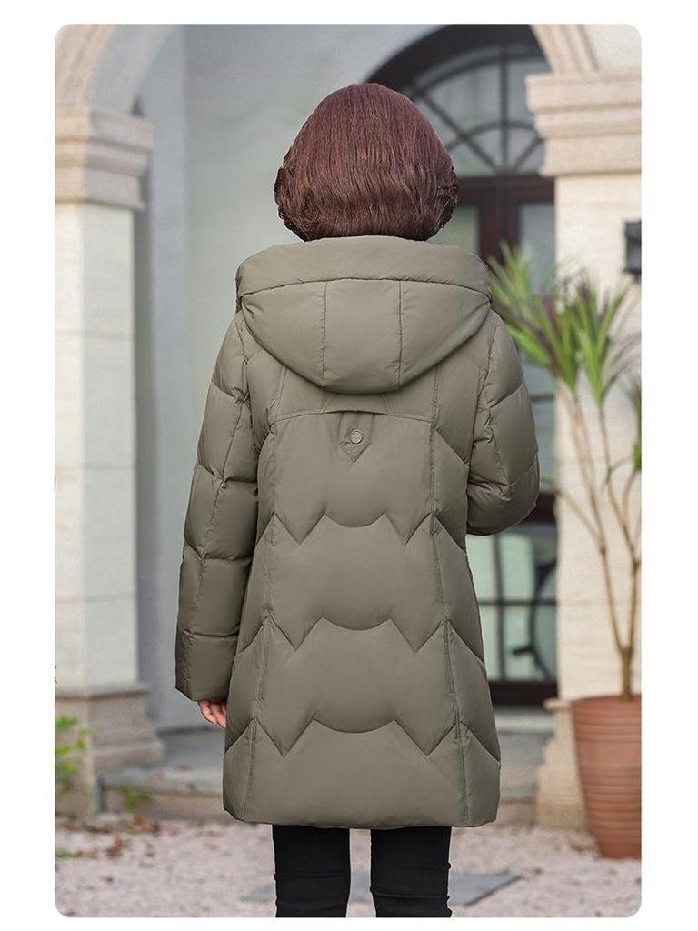 Jachetă de iarnă cu glugă, de lungime medie, cu puf de rață - Alb Călduț, Coată de iarnă pentru mame de vârstă mijlocie (2025)