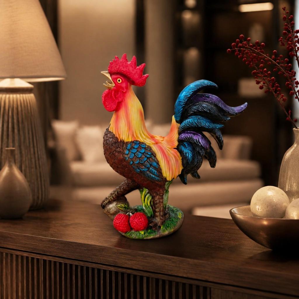 Resin Cockerel Figurine Colorful Decorative Statue Fadeproof for Festive Styling
