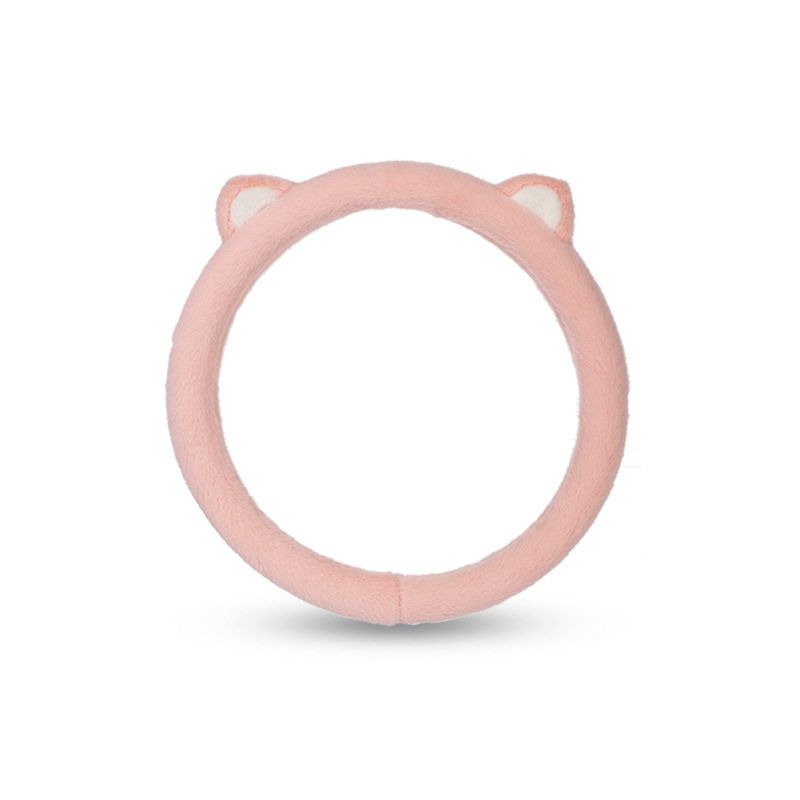 Car Steering Wheel Cover with Cute Cat Ears, Comfortable Winter Plush Cartoon Style for Women, D-Shaped Steering Wheel Cover Cat Ear Mink Steering Wheel Cover - Pink - 38cm