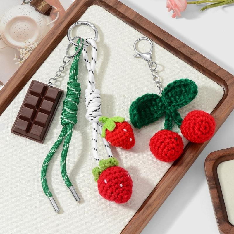Handcrafted Yarn Keychain Simulated Fruit Pendant Keyring Multi Purpose Bag Phone Decoration Accessory For Purse Keys