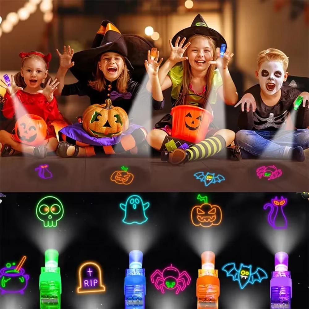 12 Piece Glow in Dark Festive LED Light-Up Finger Lights Glowing Ring Projector Light Party