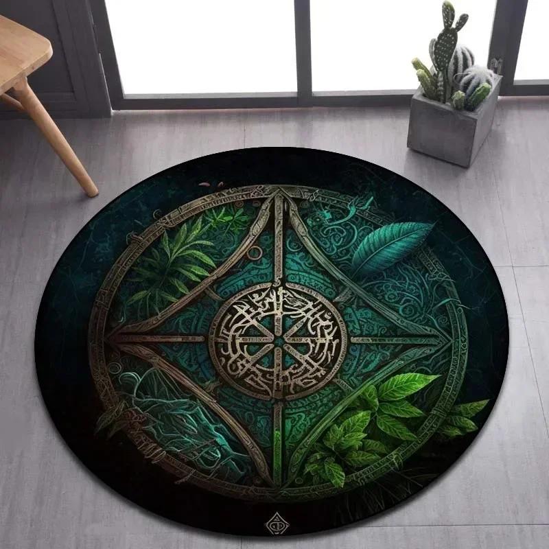 Viking Valknut Yggdrasil Tree of Life Round Area Rug,Carpet Rug for Living Room Bedroom Sofa Playroom Decor,Non-slip Floor Mat