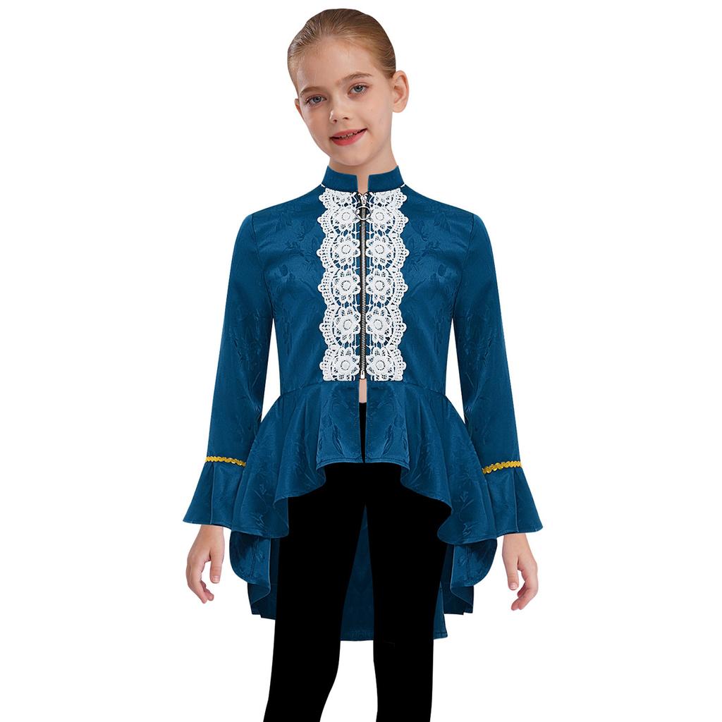 Girls Medieval Renaissance Costume Long Sleeves Lace Flounce Jacket Victorian Tailcoat Pirate Gothic Steampunk Outfit