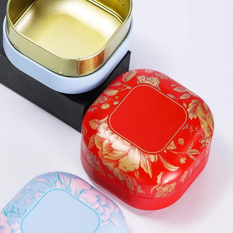 1Pieces Tea Sealed Box Kitchen Storage Container Jar Tin Square Can Candy Canister Vintage Flower Tea Box Outdoor Tableware